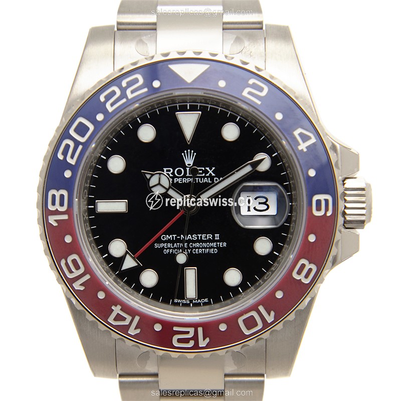 Elegant Rolex GMT-MASTER II Replica in 18kt Gold with Automatic Movement Black Dial Watch