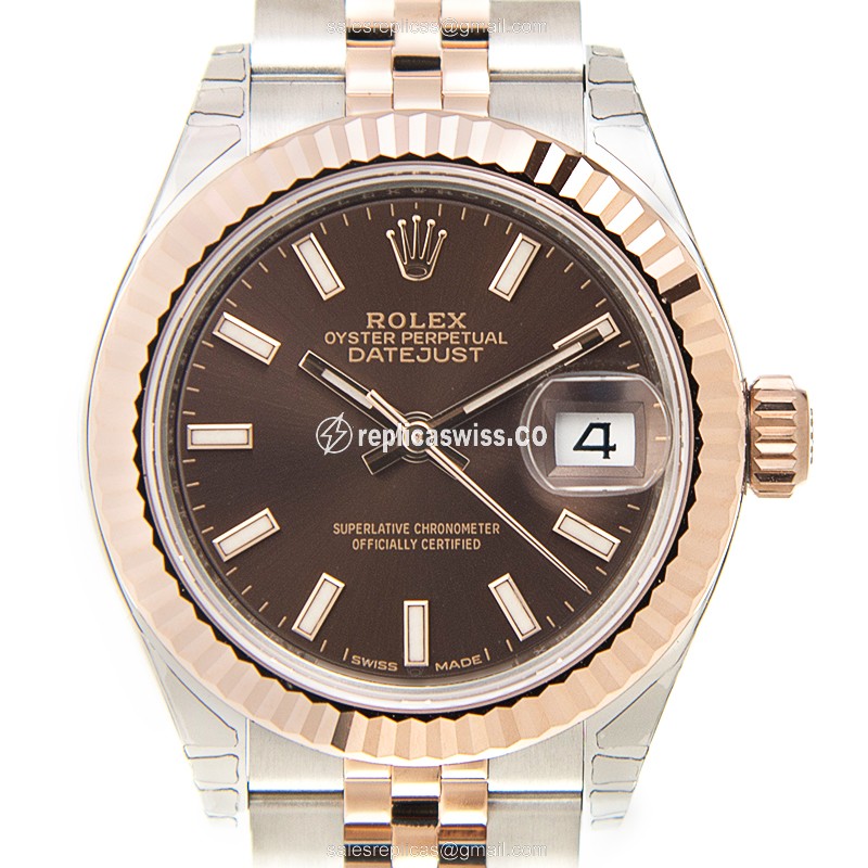 Elegant Rolex Lady Datejust Replica in 18kt Brown Steel & Rose Gold, Automatic Movement & Sapphire