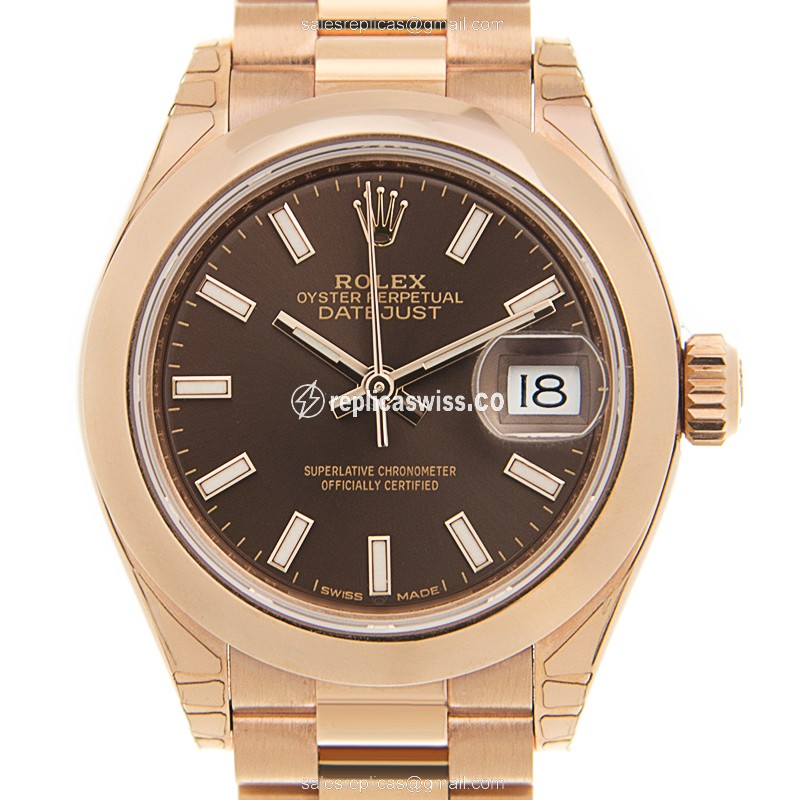Elegant Rolex Lady Datejust Replica in 18kt Gold, Automatic Movement & Brown Dial Watch