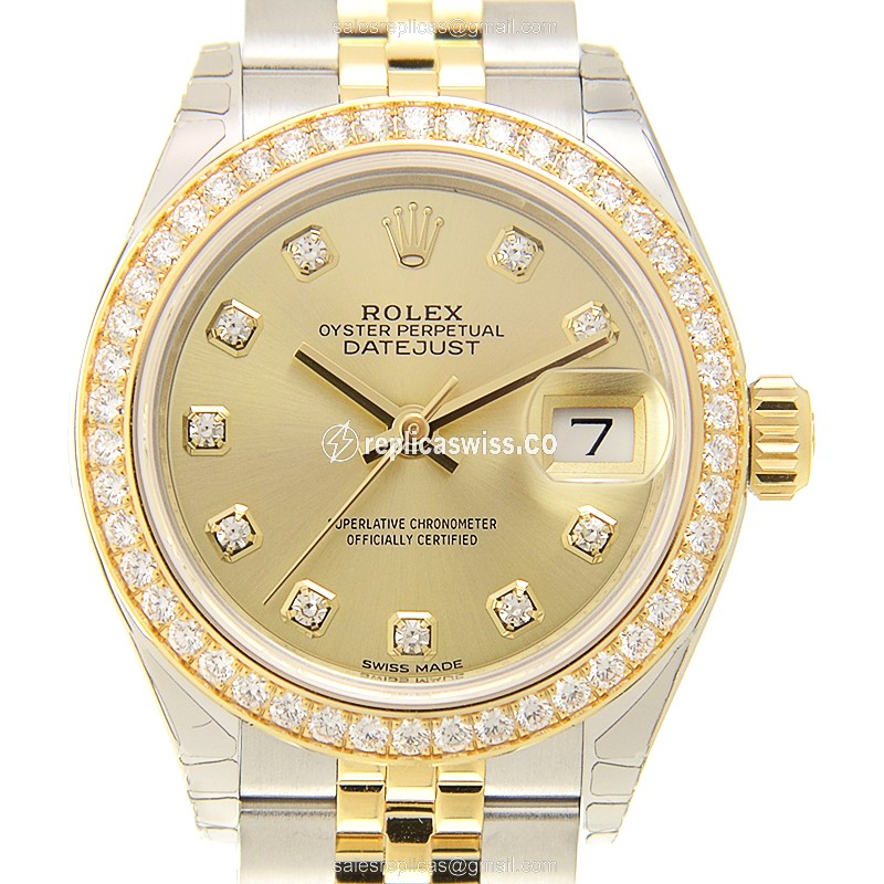 Elegant Rolex Lady Datejust Replica in 18kt Gold, Automatic Movement, Sapphire Crystal Watch