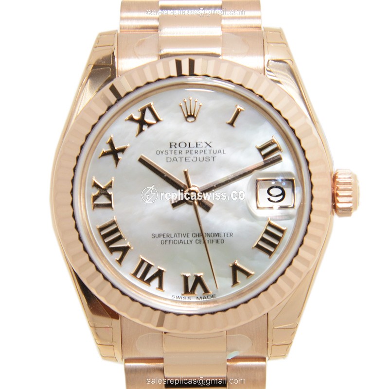 Elegant Rolex Lady Datejust Replica in 18kt Gold, Automatic Movement & White Dial Watch