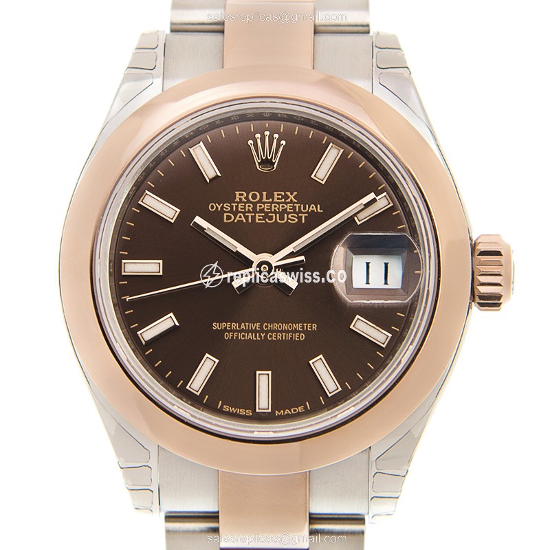 Elegant Rolex Lady Datejust Replica in 18kt Gold Brown Dial, Automatic Movement Watch