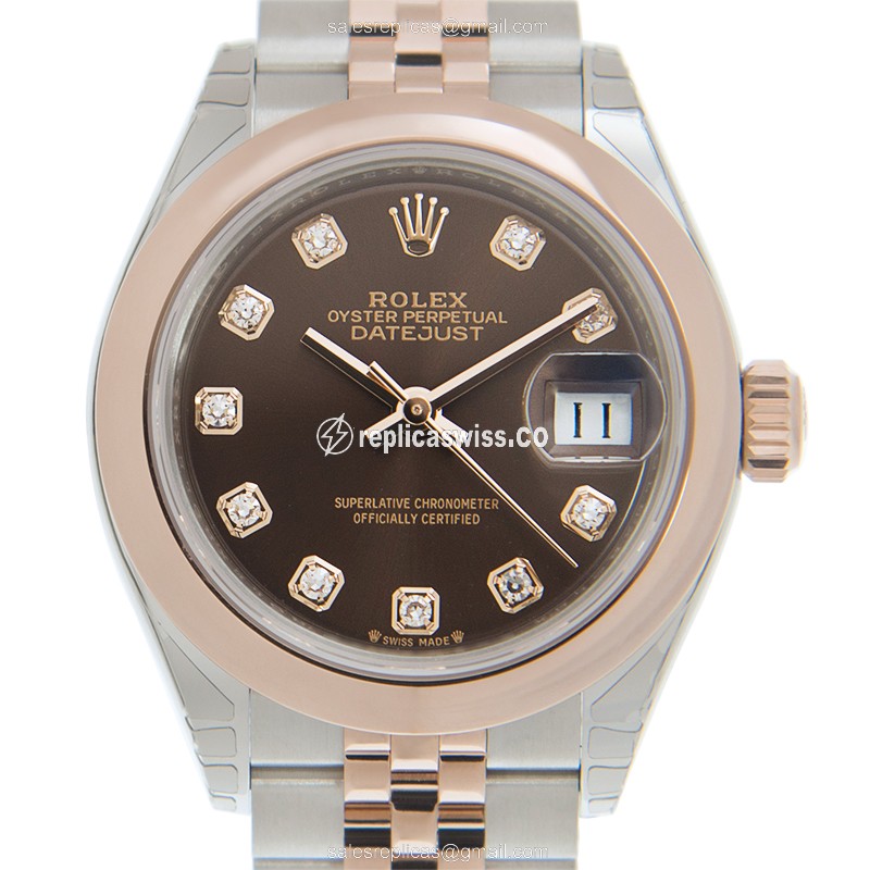 Elegant Rolex Lady Datejust Replica in 18kt Gold & Brown Dial, Automatic Movement Watch