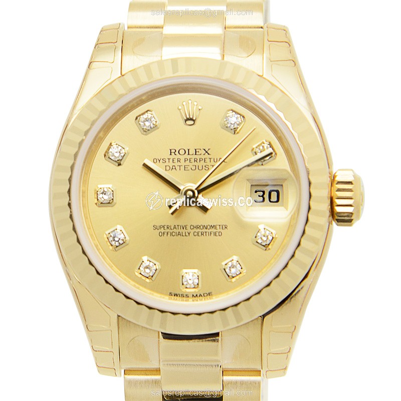 Elegant Rolex Lady Datejust Replica in 18kt Gold Case Automatic Movement Watch
