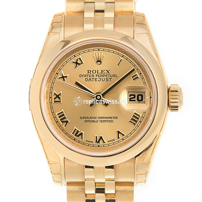 Elegant Rolex Lady Datejust Replica in 18kt Gold Case & Automatic Movement Watch