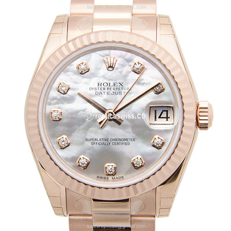 Elegant Rolex Lady Datejust Replica in 18kt Gold Case & Silver Dial, Automatic Movement Watch