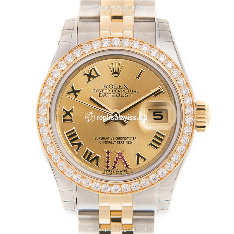 Elegant Rolex Lady Datejust Replica in 18kt Gold Diamond with Automatic Movement Sapphire