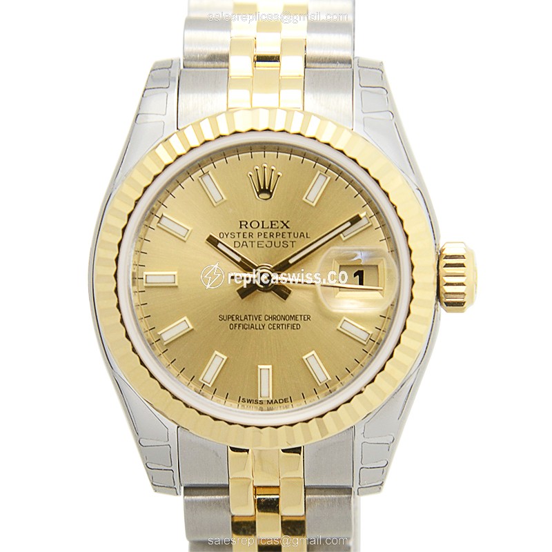 Elegant Rolex Lady Datejust Replica in 18kt Gold & Steel, Automatic Movement, Classic Gold Dial