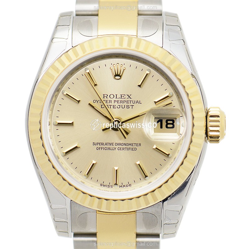 Elegant Rolex Lady Datejust Replica in 18kt Gold & Steel, Automatic Movement, Polished Crystal Watch