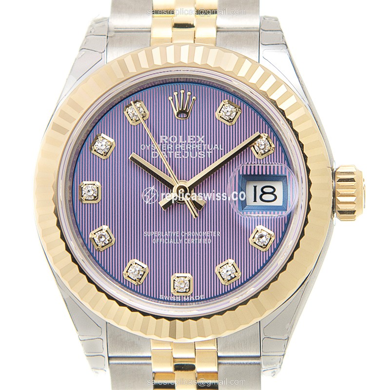 Elegant Rolex Lady Datejust Replica in 18kt Gold & Steel, Automatic Movement & Purple Dial Watch