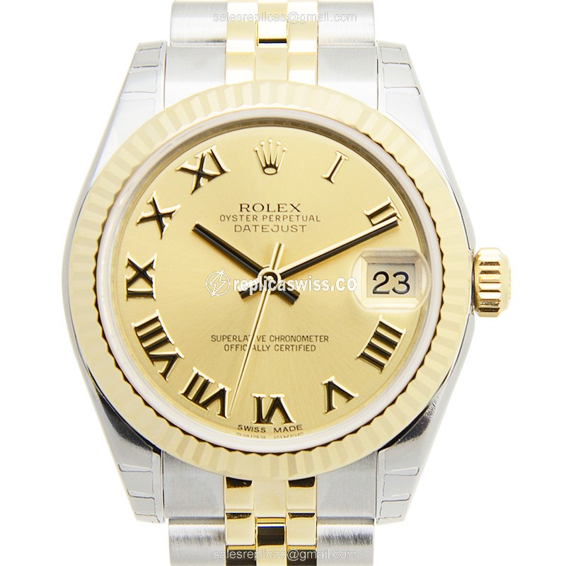Elegant Rolex Lady Datejust Replica in 18kt Gold & Steel, Automatic Movement & Sapphire Crystal