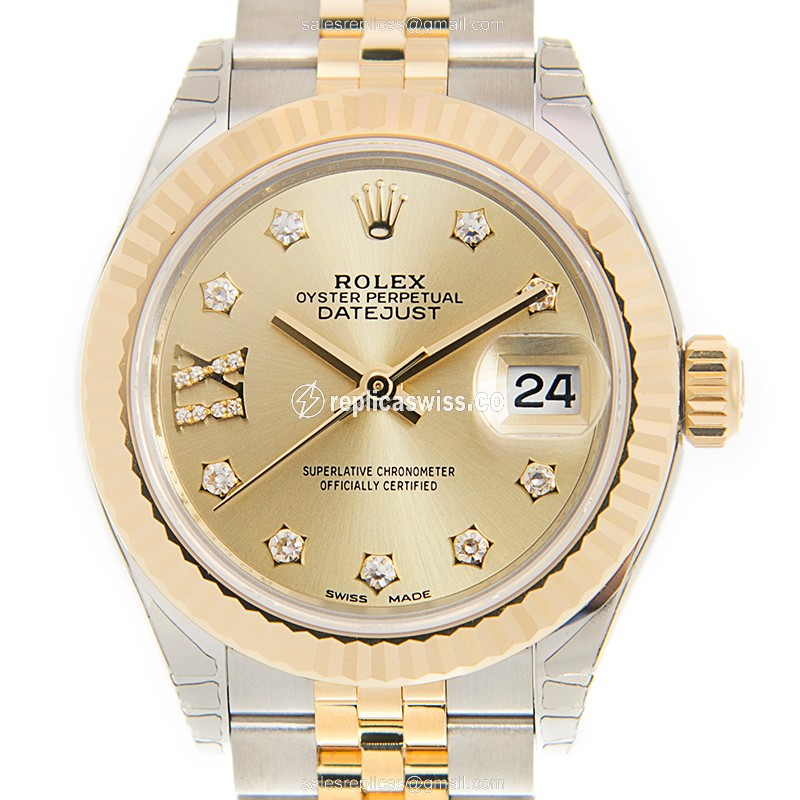 Elegant Rolex Lady Datejust Replica in 18kt Gold & Steel, Automatic Movement & Sapphire Crystal