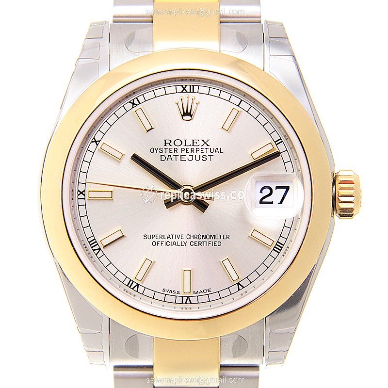 Elegant Rolex Lady Datejust Replica in 18kt Gold & Steel, Automatic Movement Silver Dial Watch
