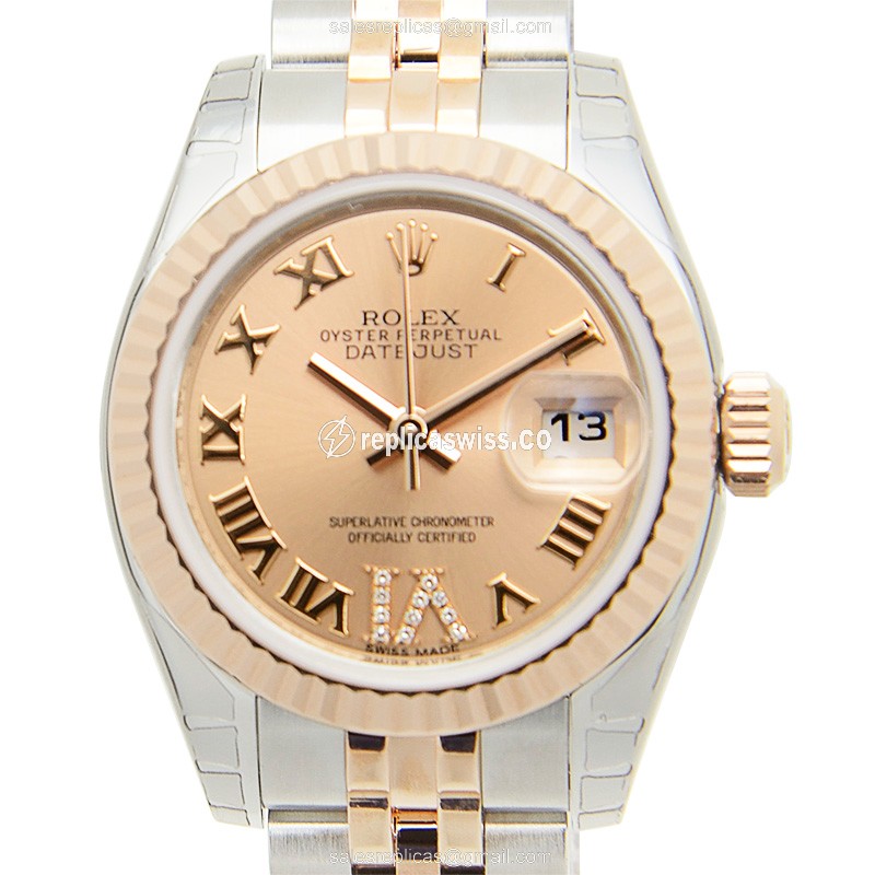 Elegant Rolex Lady Datejust Replica in 18kt Gold & Steel, Automatic Movement & Silver Strap Watch