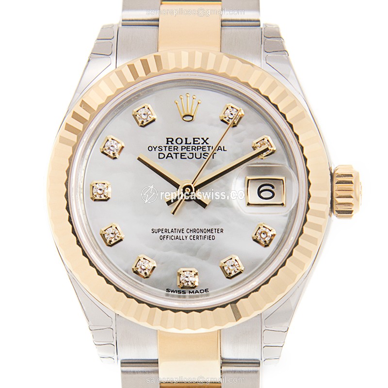 Elegant Rolex Lady Datejust Replica in 18kt Gold & Steel, Automatic Movement & White Dial Watch
