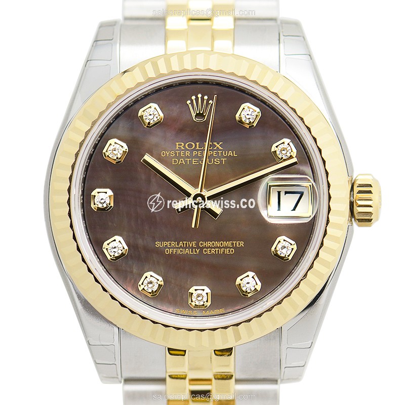 Elegant Rolex Lady Datejust Replica in 18kt Gold & Steel Case, Automatic Movement & Black Dial Watch