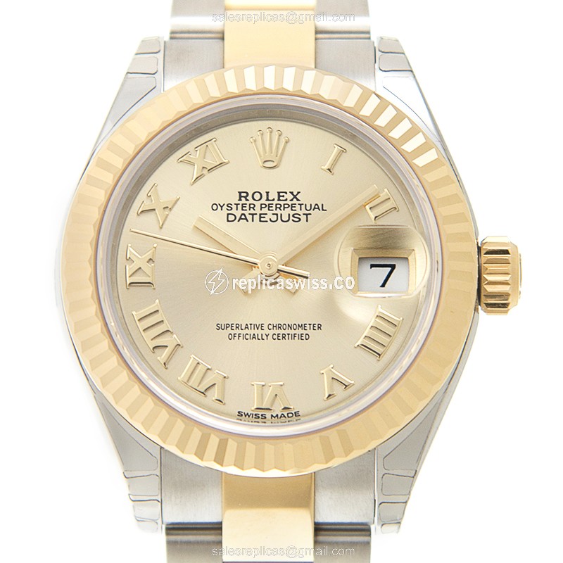Elegant Rolex Lady Datejust Replica in 18kt Gold & Steel Case, Automatic Movement Watch
