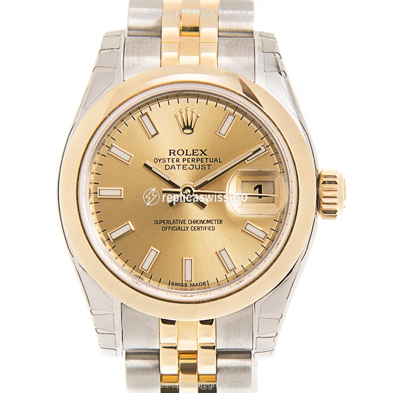 Elegant Rolex Lady Datejust Replica in 18kt Gold & Steel Case with Automatic Movement Watch