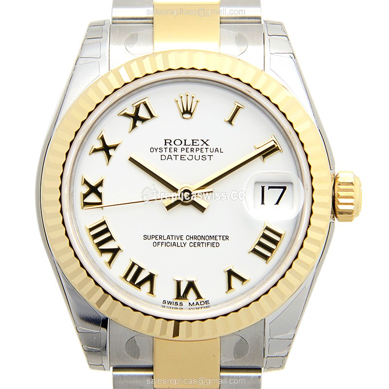 Elegant Rolex Lady Datejust Replica in 18kt Gold & Steel Case with Automatic Movement White
