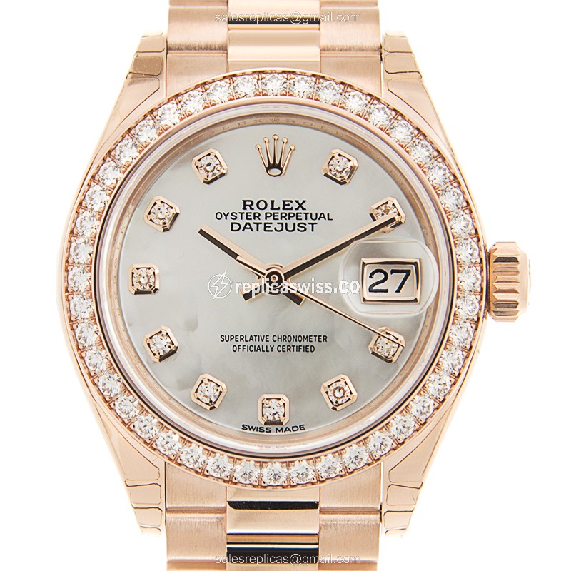 Elegant Rolex Lady Datejust Replica in 18kt Gold & White Dial, Automatic Movement Watch