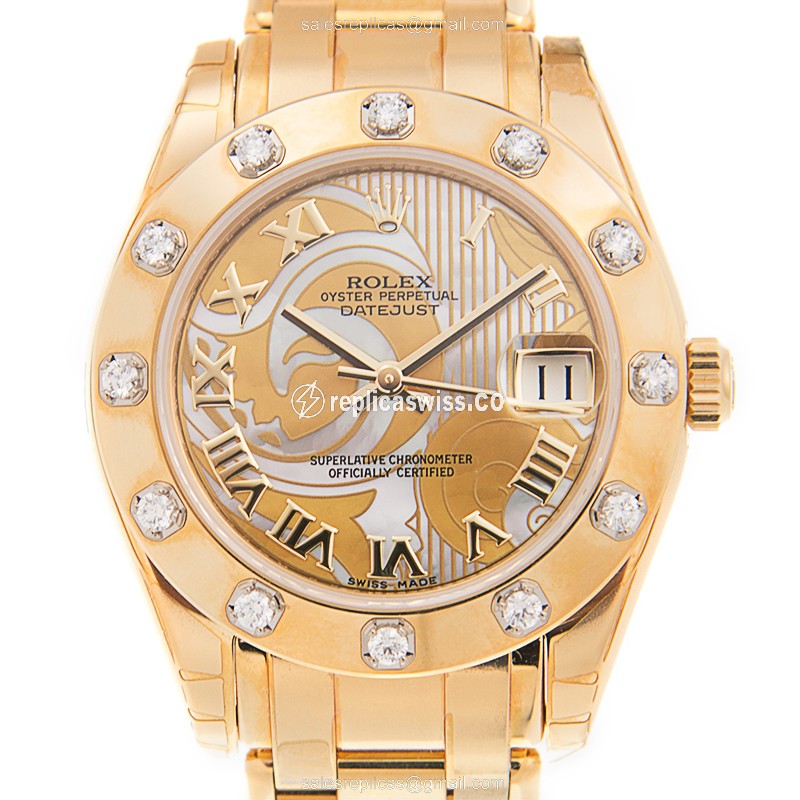 Elegant Rolex Lady Datejust Replica in 18kt Gold with Automatic Movement Silver Dial Watch