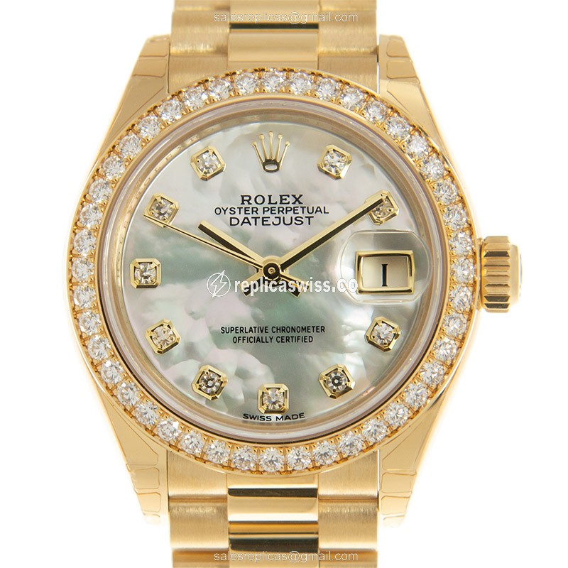 Elegant Rolex Lady Datejust Replica in 18kt Gold with White Dial Automatic Movement Watch