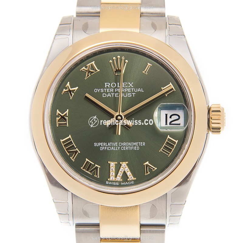 Elegant Rolex Lady Datejust Replica in 18kt Green Dial & Gold Case, Automatic Movement Watch