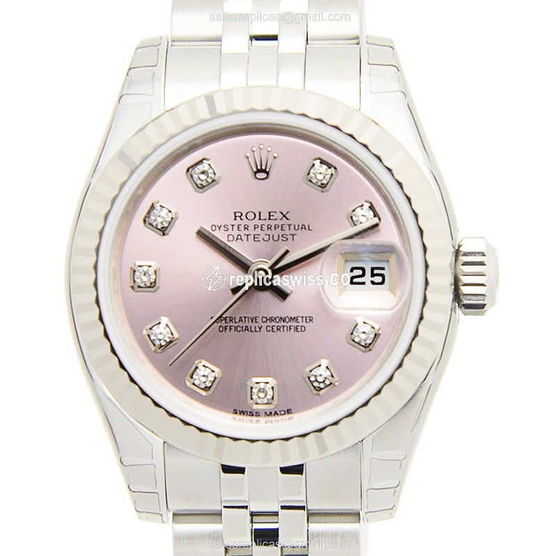 Elegant Rolex Lady Datejust Replica in 18kt Pink Dial & Steel Case, Automatic Movement Watch