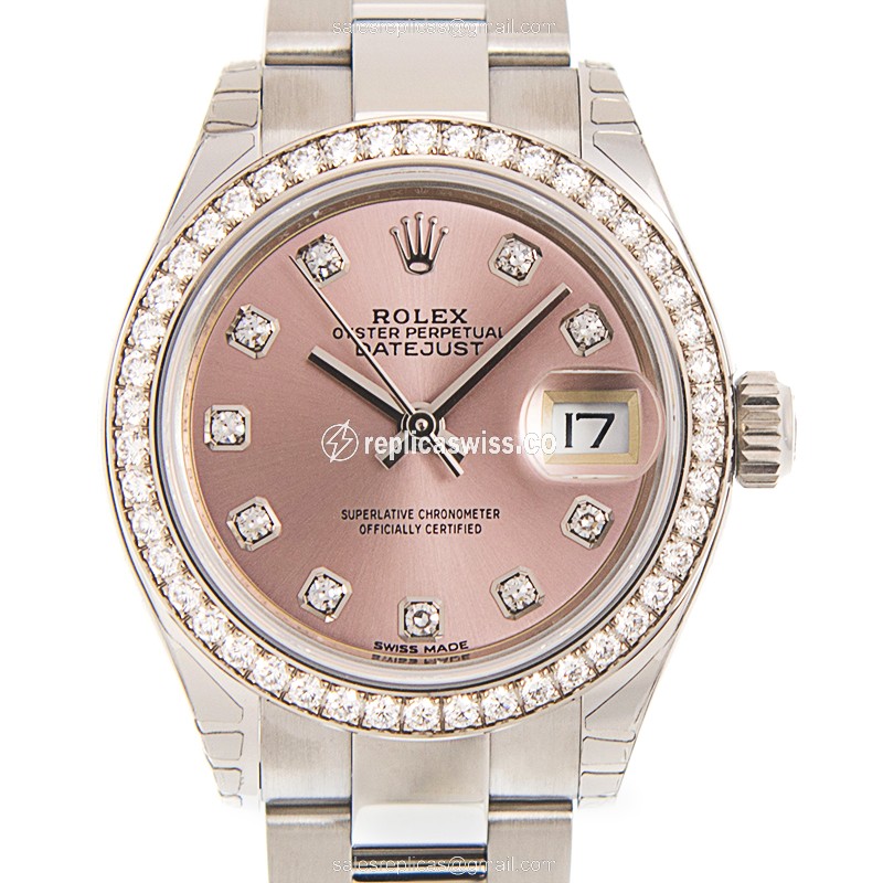 Elegant Rolex Lady Datejust Replica in 18kt Pink Gold, Automatic Movement & Silver Steel Bracelet