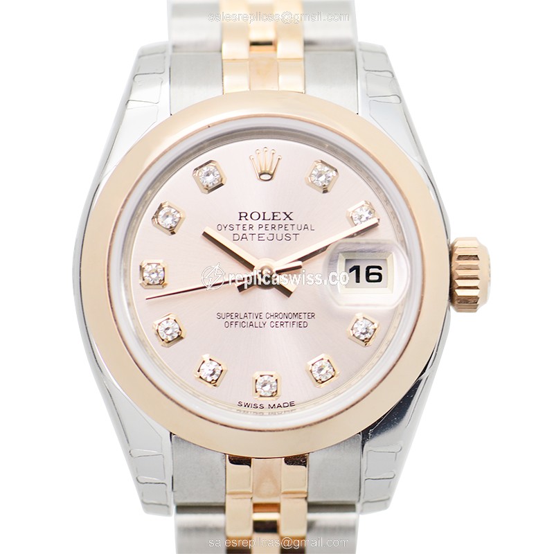 Elegant Rolex Lady Datejust Replica in 18kt Pink Gold & Silver Steel, Automatic Movement Watch
