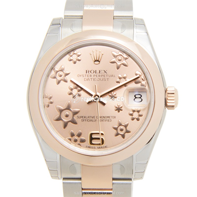 Elegant Rolex Lady Datejust Replica in 18kt Pink Gold & Steel, Automatic Movement, Silver Strap