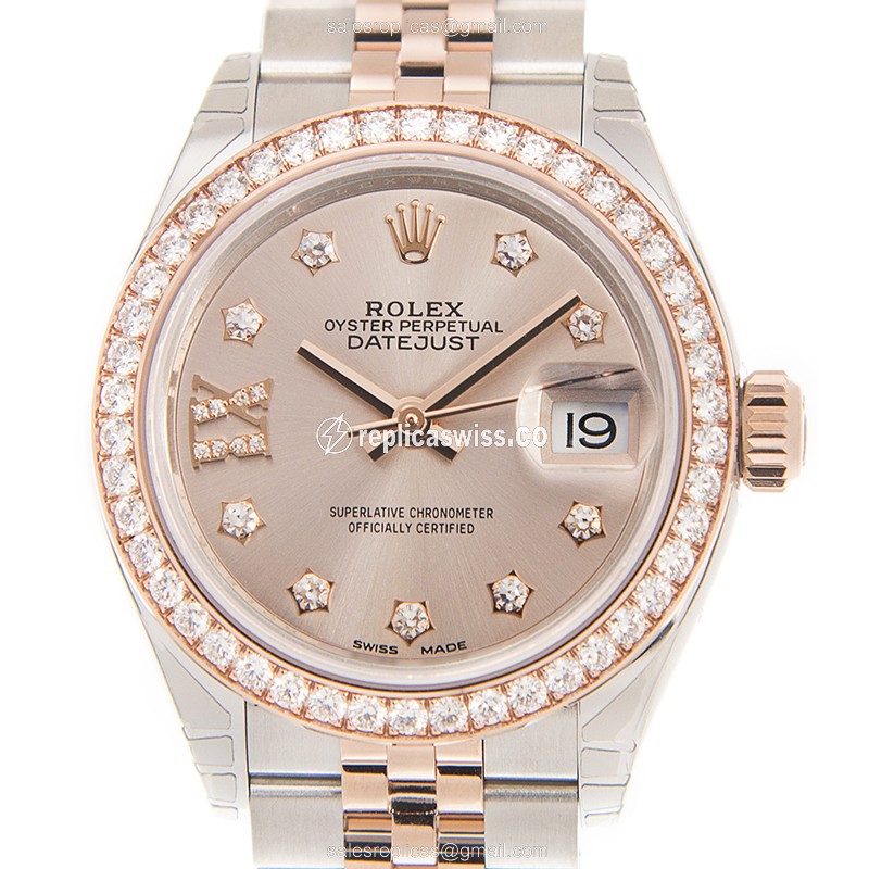 Elegant Rolex Lady Datejust Replica in 18kt Pink Gold with Automatic Movement Sparkling Diamond