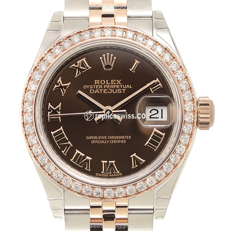 Elegant Rolex Lady Datejust Replica in 18kt Rose Gold, Automatic Movement & Brown Dial Watch