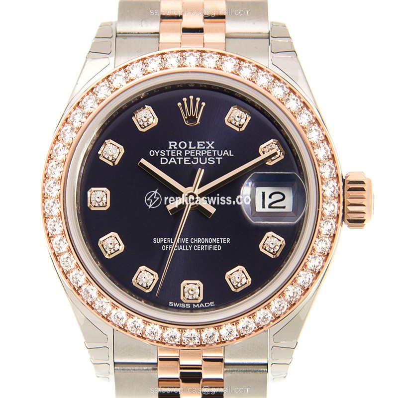 Elegant Rolex Lady Datejust Replica in 18kt Rose Gold, Automatic Movement, Purple Dial & Diamond