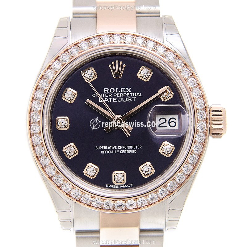 Elegant Rolex Lady Datejust Replica in 18kt Rose Gold, Automatic Movement & Purple Dial Watch