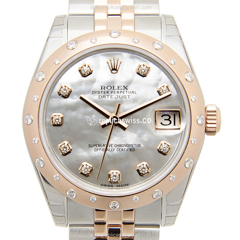 Elegant Rolex Lady Datejust Replica in 18kt Rose Gold, Automatic Movement & Silver Dial Watch