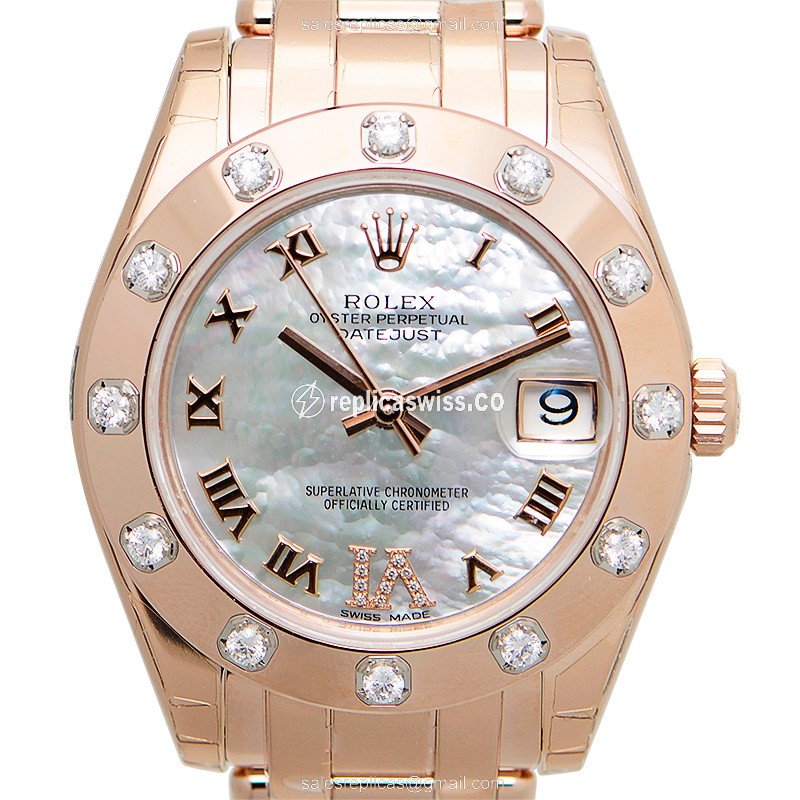 Elegant Rolex Lady Datejust Replica in 18kt Rose Gold, Automatic Movement, Silver Dial Watch