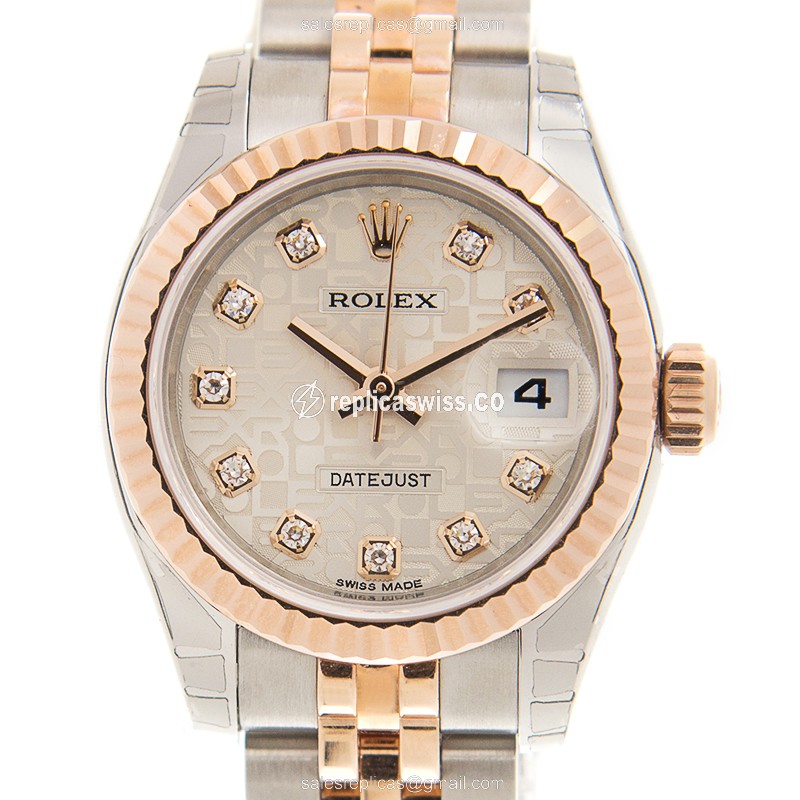 Elegant Rolex Lady Datejust Replica in 18kt Rose Gold & Steel, Automatic Movement Silver Dial