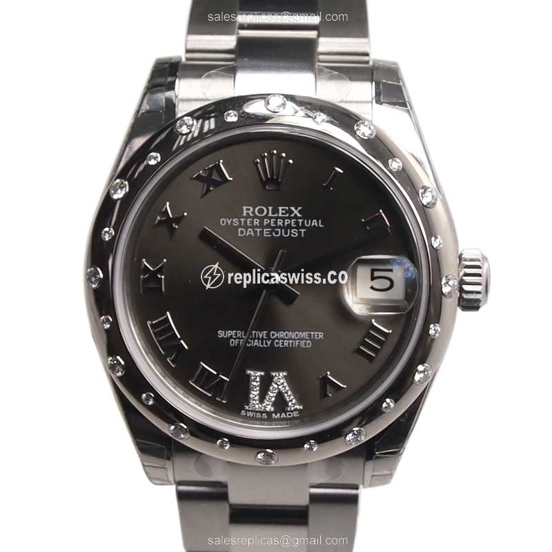 Elegant Rolex Lady Datejust Replica in 18kt Steel, Automatic Movement & Dark Grey Dial Watch
