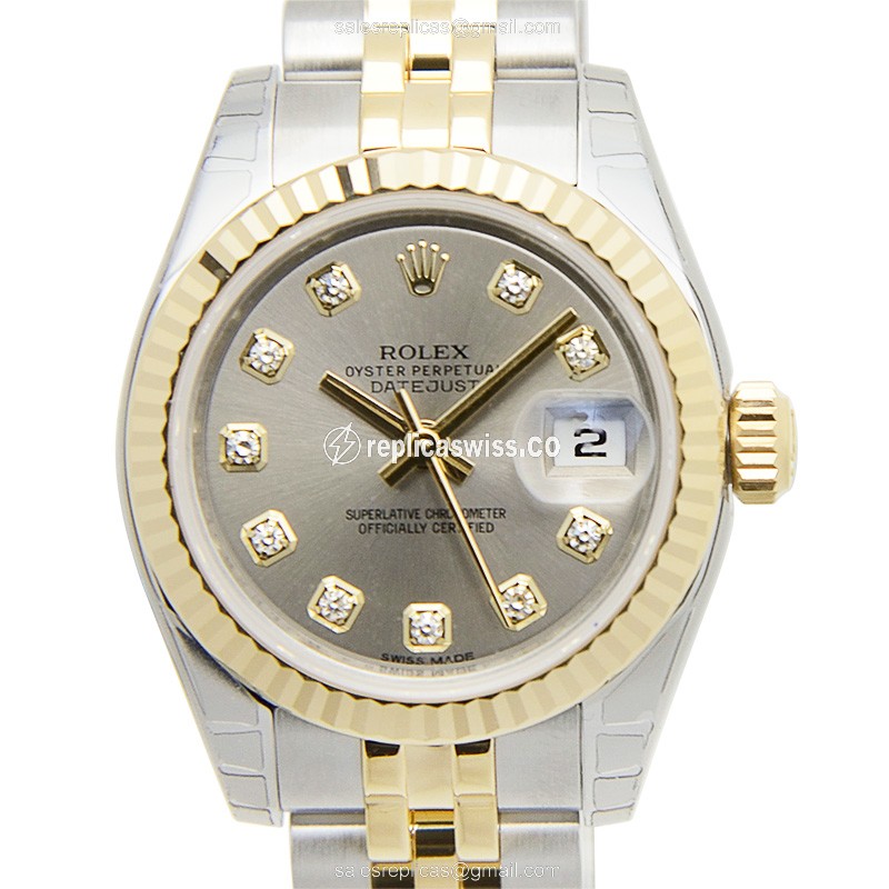 Elegant Rolex Lady Datejust Replica in 18kt Steel, Automatic Movement, Gray Dial & Gold Strap Watch