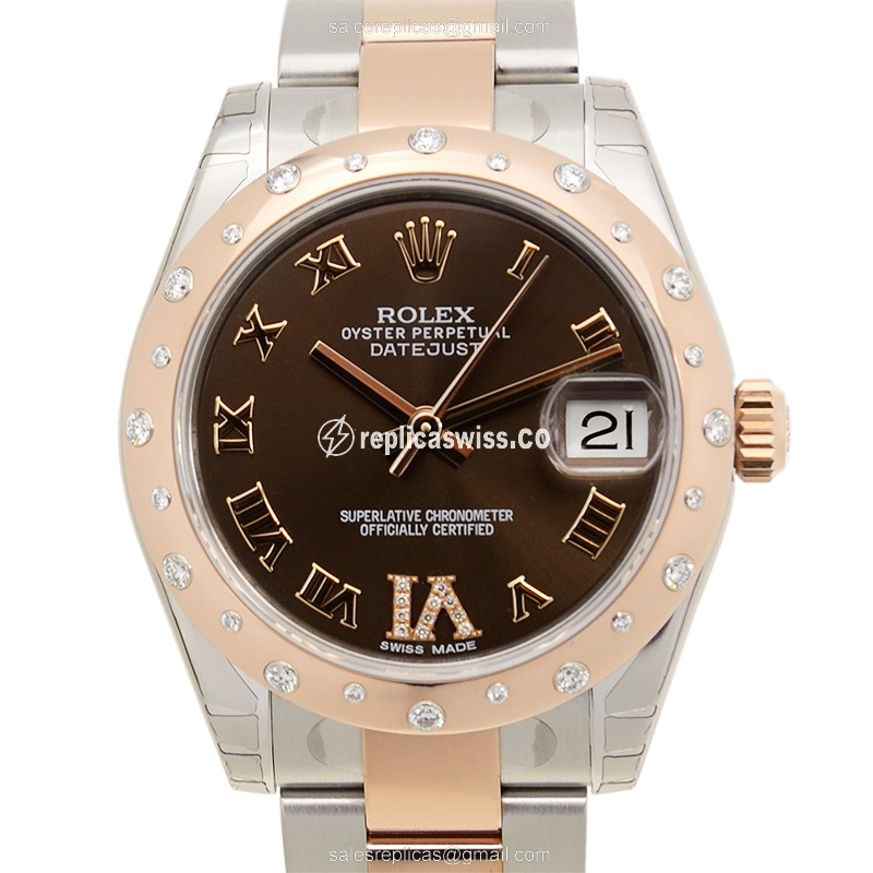 Elegant Rolex Lady Datejust Replica in 18kt Steel & Brown Dial, Automatic Movement Watch