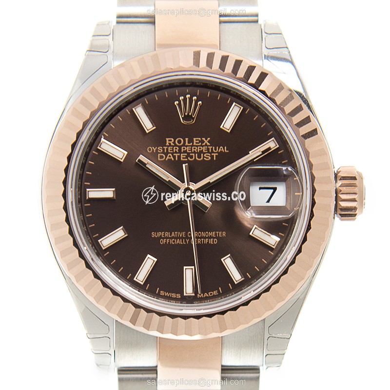 Elegant Rolex Lady Datejust Replica in 18kt Steel & Brown Dial, Automatic Movement Watch