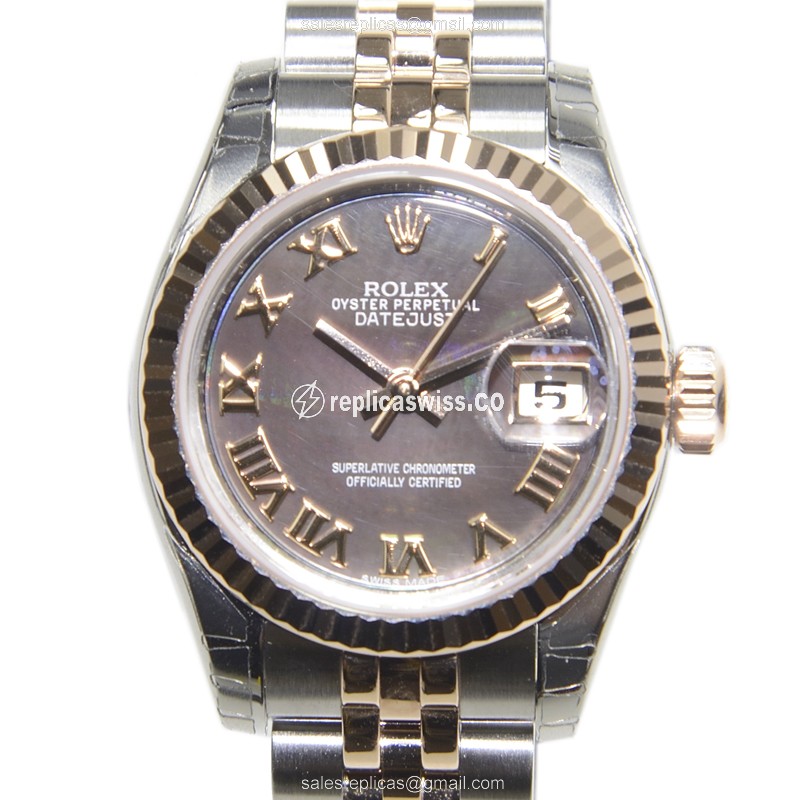 Elegant Rolex Lady Datejust Replica in 18kt Steel & Brown Dial, Automatic Movement Watch