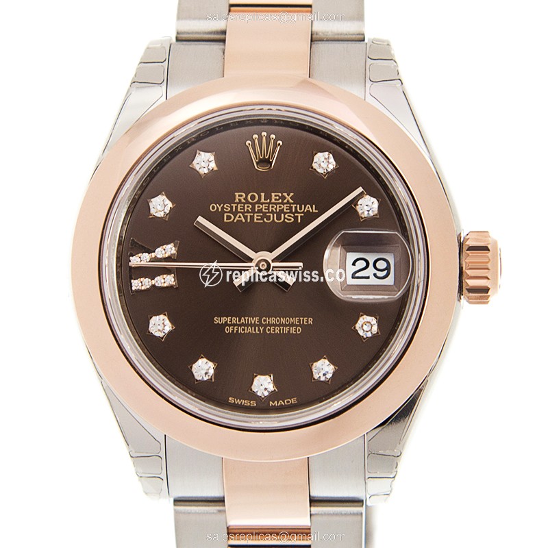 Elegant Rolex Lady Datejust Replica in 18kt Steel & Brown Dial, Automatic Movement Watch