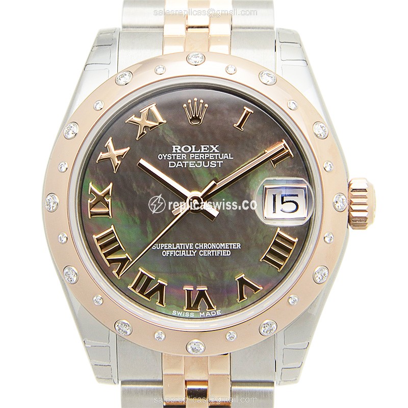 Elegant Rolex Lady Datejust Replica in 18kt Steel & Brown Dial, Automatic Movement Watch