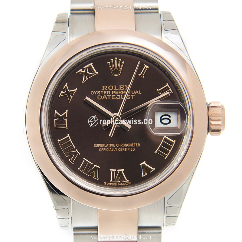 Elegant Rolex Lady Datejust Replica in 18kt Steel & Brown Dial, Automatic Movement Watch