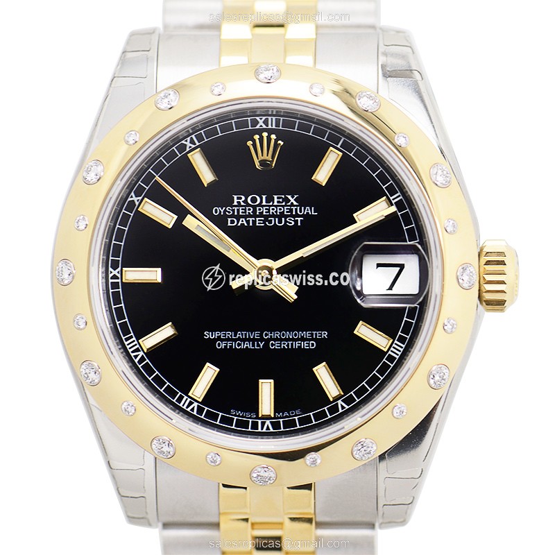 Elegant Rolex Lady Datejust Replica in 18kt Steel Case & Black Dial | Automatic Movement Watch