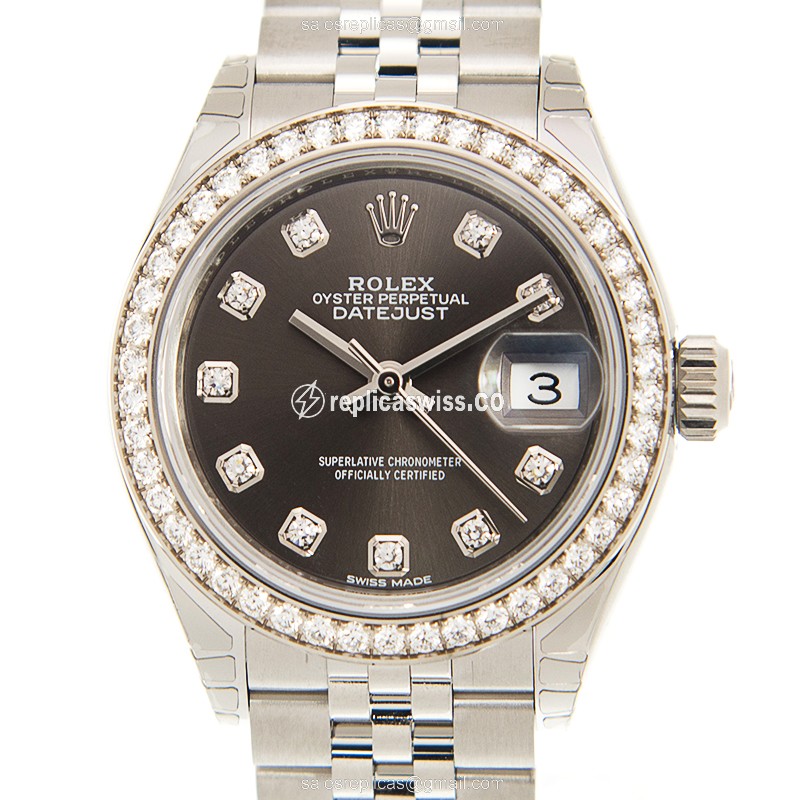 Elegant Rolex Lady Datejust Replica in 18kt Steel Case & Gray Dial, Automatic Movement Watch