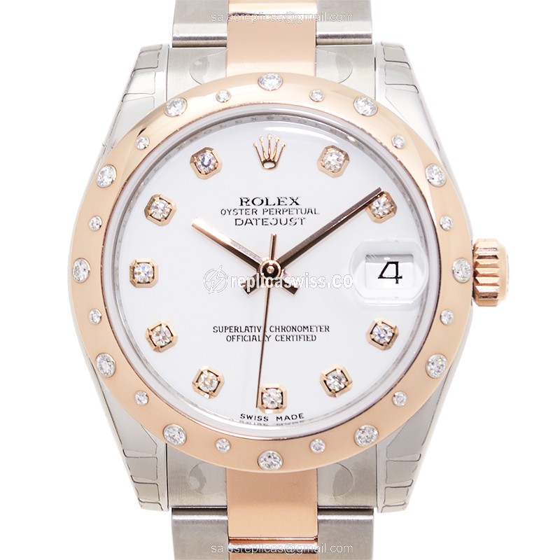 Elegant Rolex Lady Datejust Replica in 18kt Steel Case & White Dial, Automatic Movement Watch