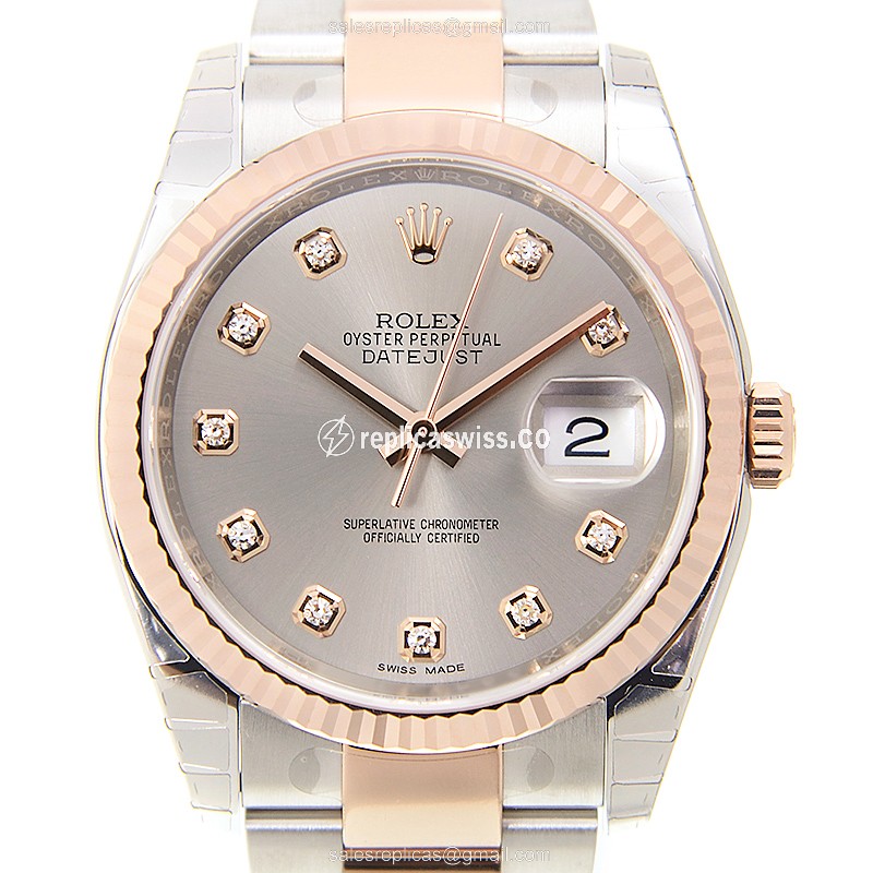 Elegant Rolex Lady Datejust Replica in 18kt Steel & Gold, Automatic Movement Gray Dial Watch